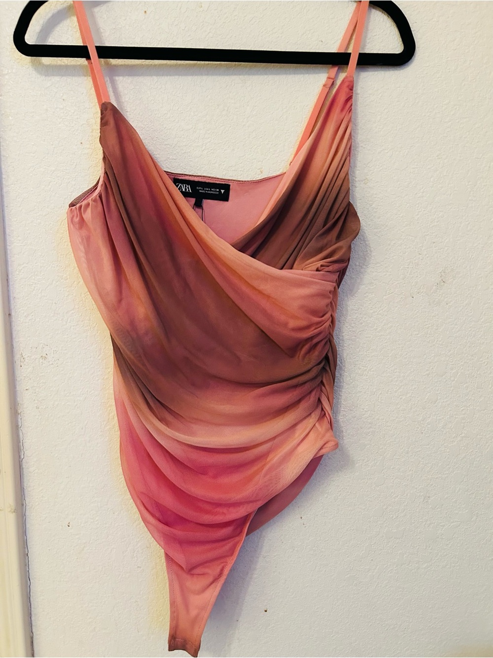 Zara Ombre Draped Ruched Bodysuit in Pink and Peach